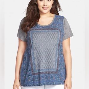 NWT Lucky Brand paisley scarf print front tee—Size 1X